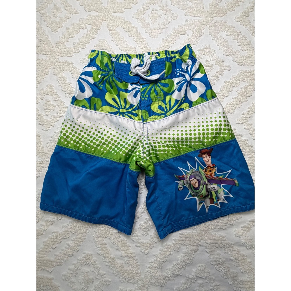Disney Toy Story Buzz Woody Swim Trunks Blue Green XXS 2/3 Boys Board Shorts